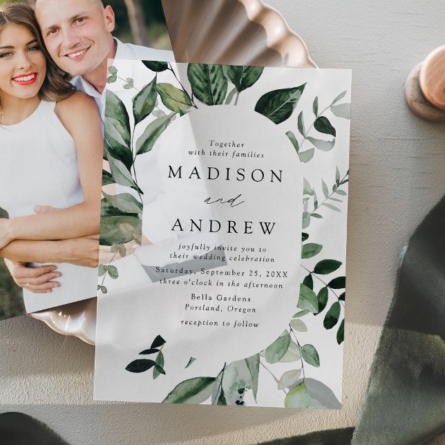 Abundant Greenery Oval Frame Wedding Vellum Invitations (Creator Uploaded)