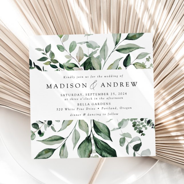 Abundant Greenery Square Wedding Invitation (Creator Uploaded)