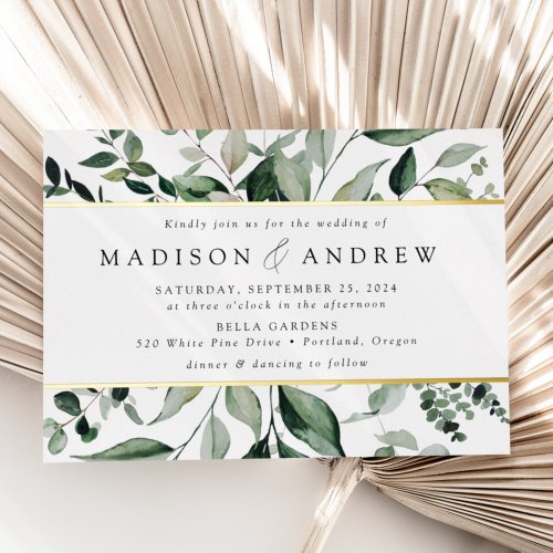 Abundant Greenery Wedding Gold Foil Invitation