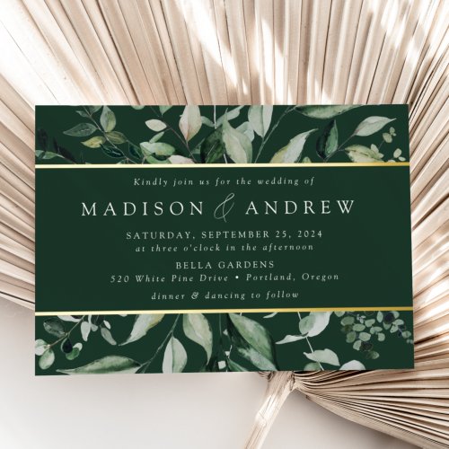 Abundant Greenery Wedding Gold Foil Invitation