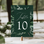 Abundant Greenery Wedding Table Number Card<br><div class="desc">Elegant, botanical wedding table cards featuring the table number nestled in a rectangular frame surrounded by eucalyptus, ferns, and other rich greenery with a dark green background. Personalize the number for each table card and add it to your cart. The 5x7 table numbers were designed to coordinate with our Abundant...</div>