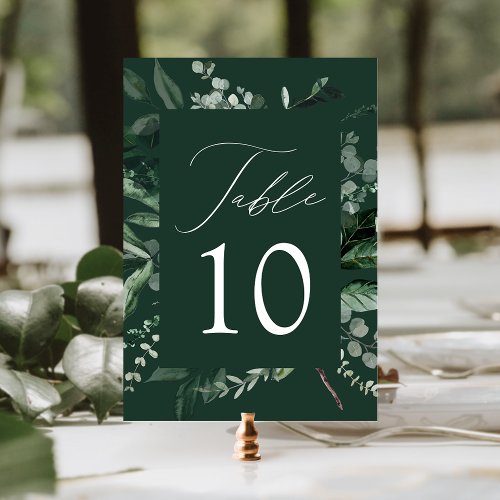 Abundant Greenery Wedding Table Number Card