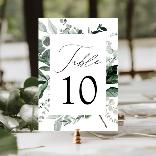 Abundant Greenery Wedding Table Number Card