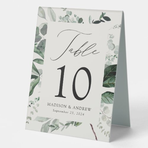 Abundant Greenery Wedding Table Number Table Tent Sign