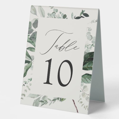 Abundant Greenery Wedding Table Number Table Tent Sign