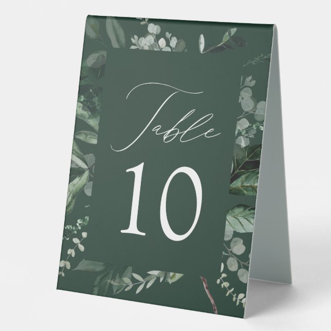 Abundant Greenery Wedding Table Number Tent (Front)