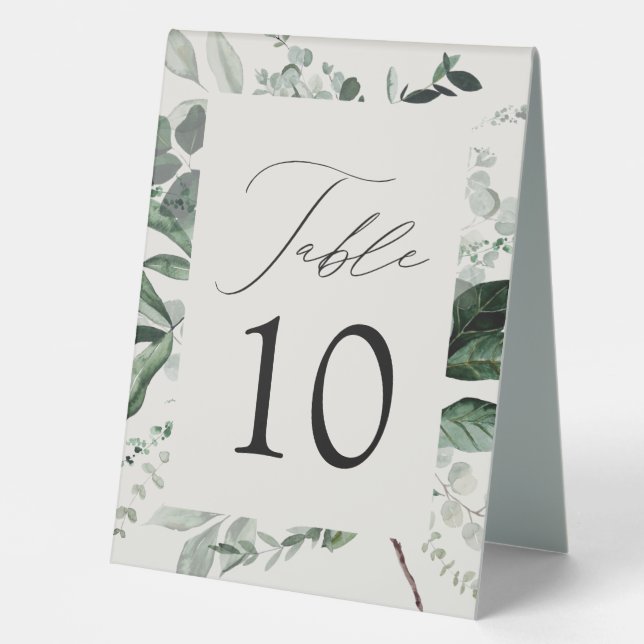 Abundant Greenery Wedding Table Number Tent (Front)