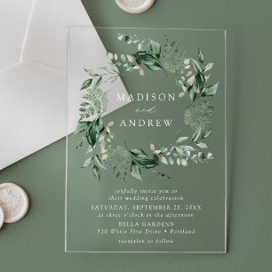 Abundant Greenery Wreath Wedding Acrylic Invitations