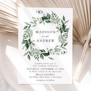 Abundant Greenery Wreath Wedding Invitation