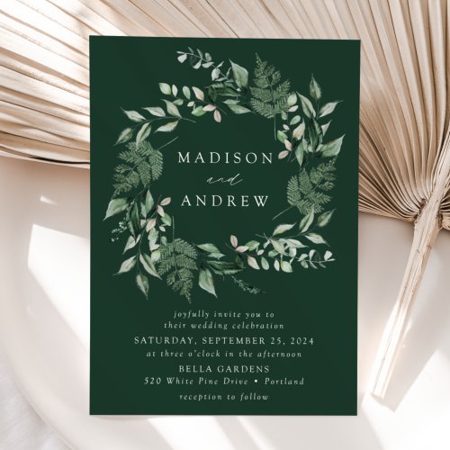Abundant Greenery Wreath Wedding Invitation