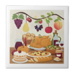 Abundant Holiday Feast: Autumn Celebration Illustr Ceramic Tile