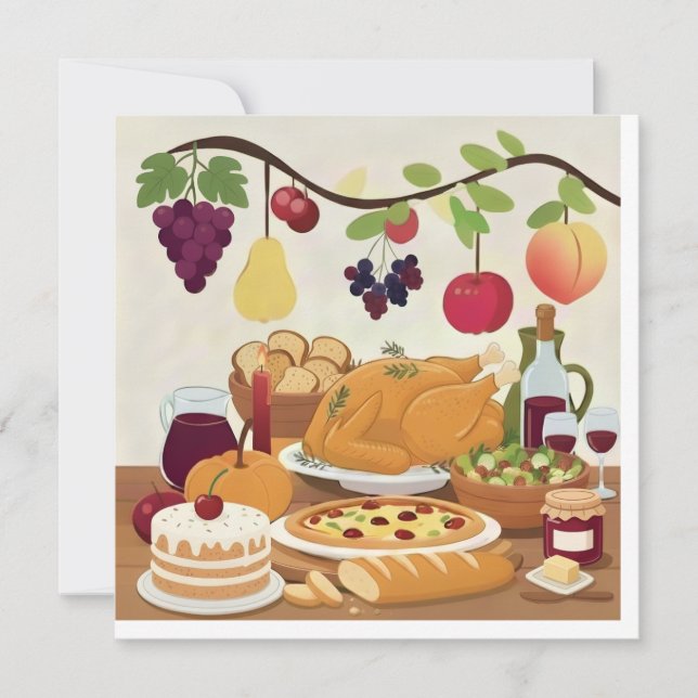 Abundant Holiday Feast: Autumn Celebration Illustr Invitation (Front)