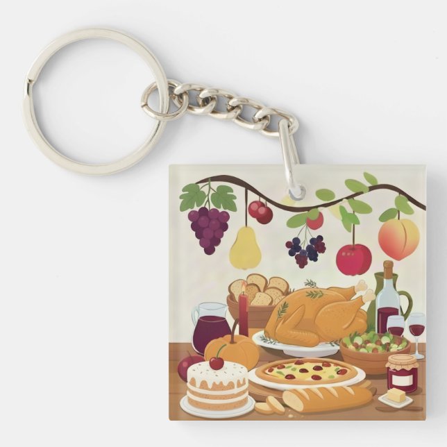 Abundant Holiday Feast: Autumn Celebration Illustr Keychain (Front)