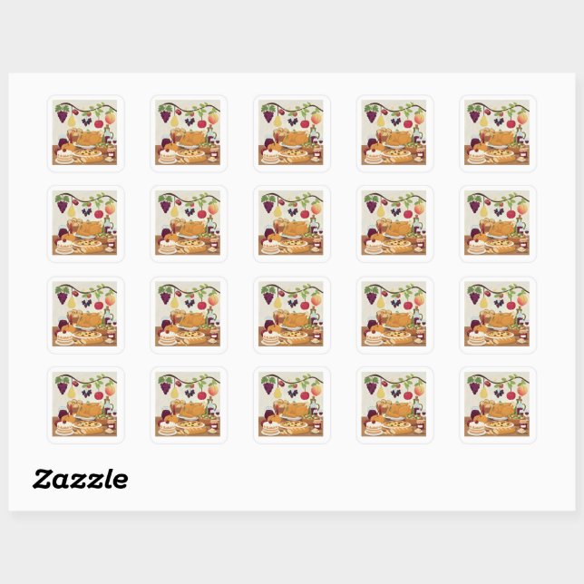 Abundant Holiday Feast: Autumn Celebration Illustr Square Sticker (Sheet)