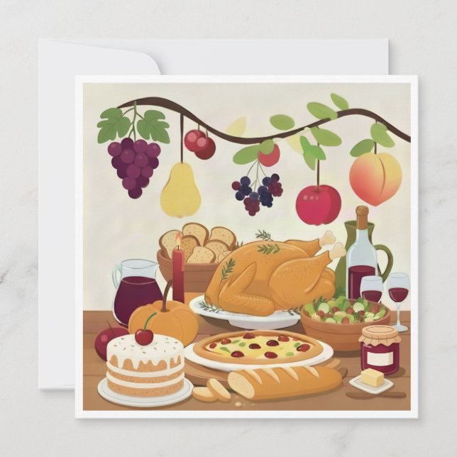 Abundant Holiday Feast: Autumn Celebration Illustr Thank You Card (Front)