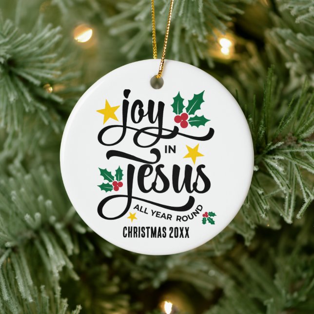 Abundant Joy in Jesus Christian Christmas Ceramic Ornament (Tree)