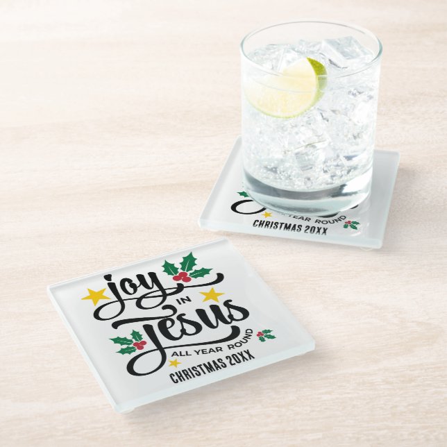 Abundant Joy in Jesus Christian Christmas Glass Coaster (Angled)