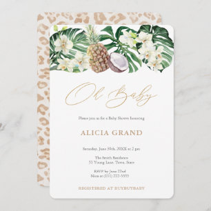 Abundant Jungle Plants Leopard Print Baby Shower Invitation