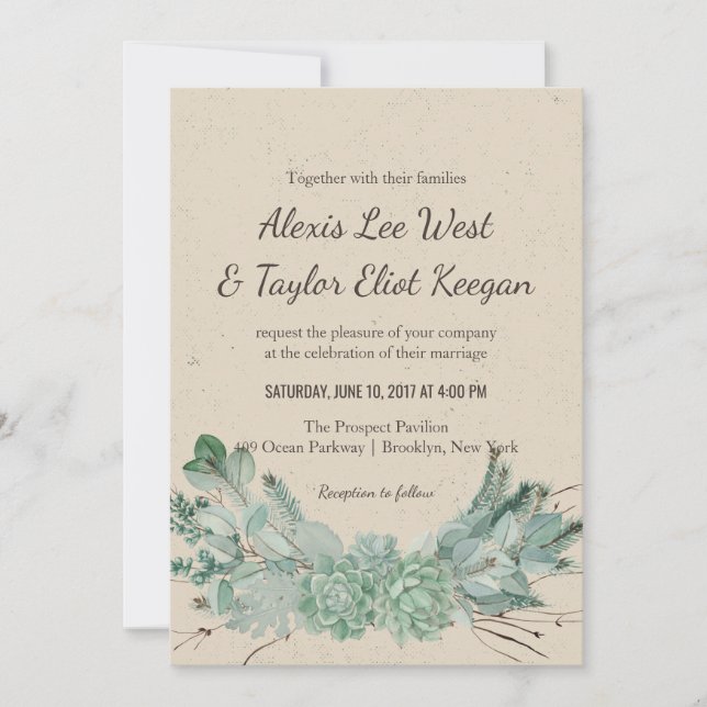 Abundant Love - Succulent Bouquet Wedding Invites (Front)