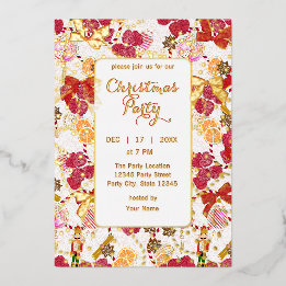 Abundant Red Lychee Botanical Nutcracker Christmas Foil Invitation