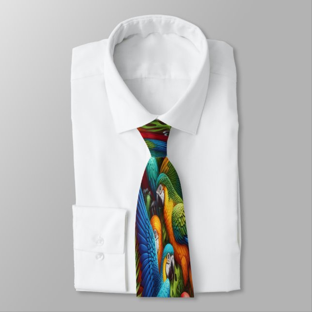Abundant Tropical Parrots Among Green Foliage Neck Tie (Tied)