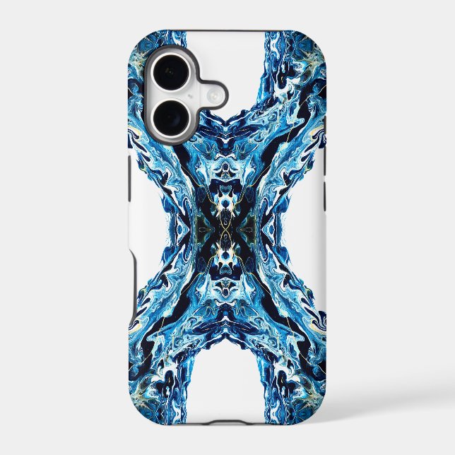 Abyss Blue Abstract Acrylic Paint Pour Fluid Art iPhone Case (Back)