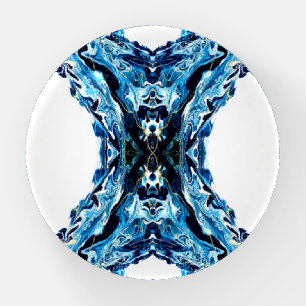 Abyss Blue Abstract Acrylic Paint Pour Fluid Art Paperweight