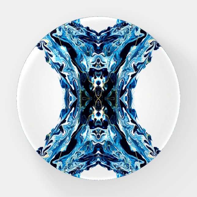 Abyss Blue Abstract Acrylic Paint Pour Fluid Art Paperweight (Front)