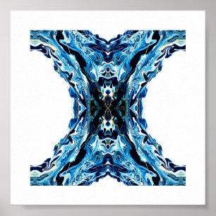 Abyss Blue Abstract Acrylic Paint Pour Fluid Art Poster