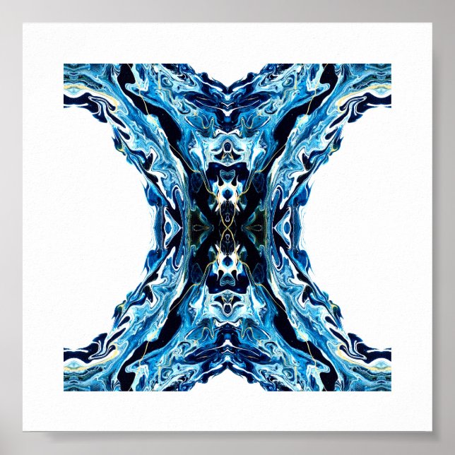 Abyss Blue Abstract Acrylic Paint Pour Fluid Art Poster (Front)