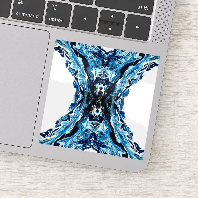 Abyss Blue Abstract Acrylic Paint Pour Fluid Art Sticker (Detail)