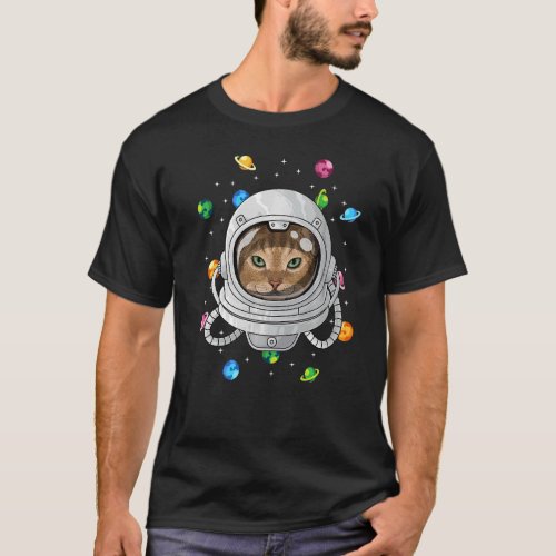 Abyssinian Astronaut Cat Deep In Space Cosmic Univ T_Shirt