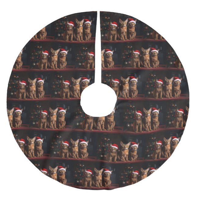 Abyssinian by the Fireplace Christmas Brushed Polyester Tree Skirt (Front)