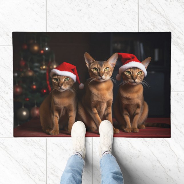 Abyssinian by the Fireplace Christmas Doormat (Indoor)