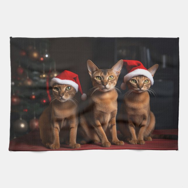 Abyssinian by the Fireplace Christmas Kitchen Towel (Horizontal)
