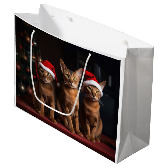 Abyssinian by the Fireplace Christmas Large Gift Bag (Front Angled)