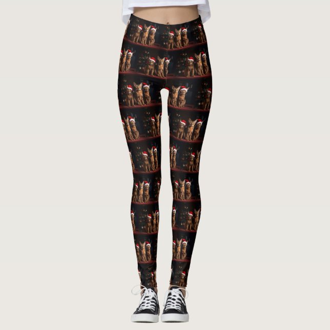 Abyssinian by the Fireplace Christmas Leggings (Front)