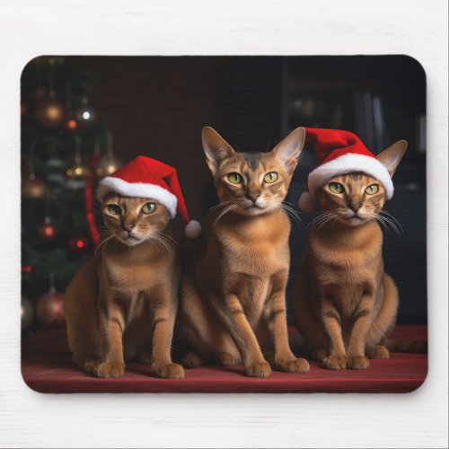 Abyssinian by the Fireplace Christmas Mouse Pad