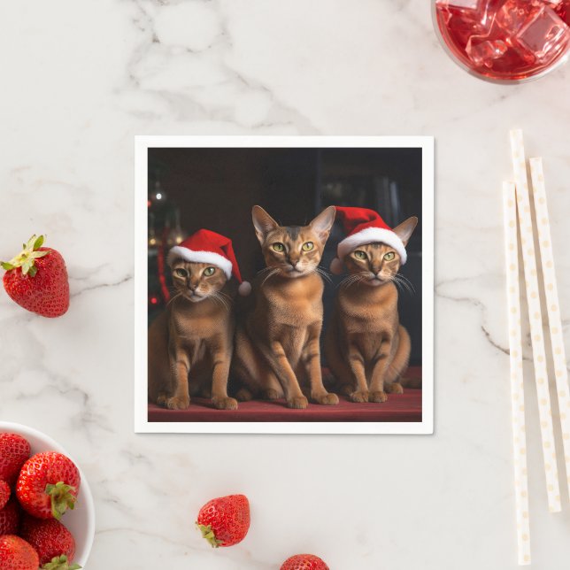 Abyssinian by the Fireplace Christmas Napkins (Insitu)