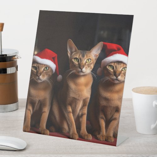 Abyssinian by the Fireplace Christmas Pedestal Sign