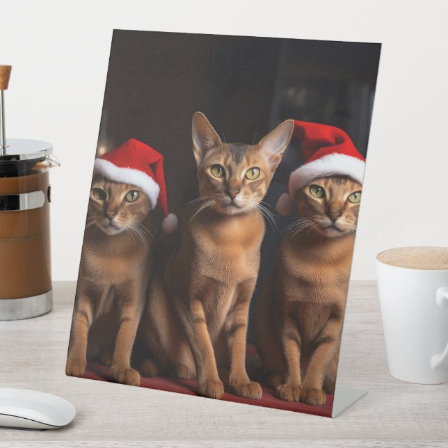 Abyssinian by the Fireplace Christmas Pedestal Sign (In SItu)