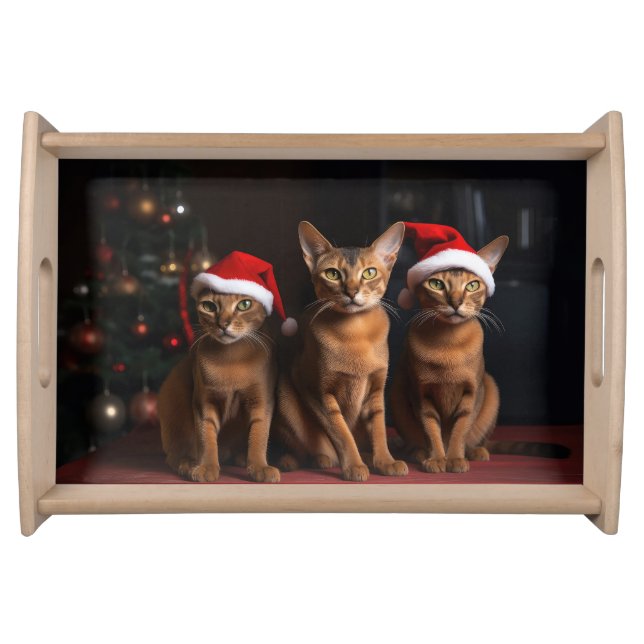 Abyssinian by the Fireplace Christmas Serving Tray (Front)