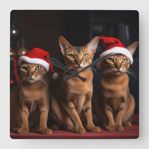 Abyssinian by the Fireplace Christmas Square Wall Clock