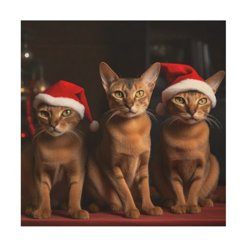 Abyssinian by the Fireplace Christmas Wood Wall Art