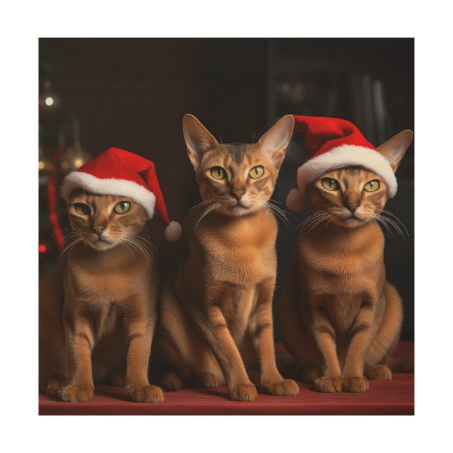 Abyssinian by the Fireplace Christmas Wood Wall Art (Front)