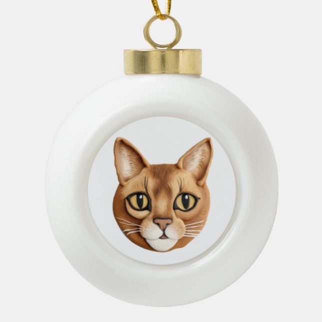 Abyssinian Cat 3D Inspired Ceramic Ball Christmas Ornament (Front)