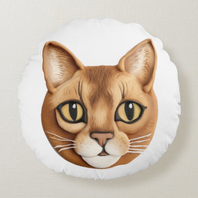 Abyssinian Cat 3D Inspired Round Pillow (Front)