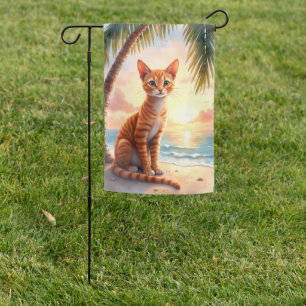 Abyssinian Cat Beach Sunset Garden Flag