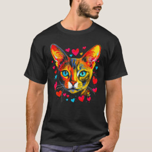 Abyssinian Cat Blue Pink Red Heart T-Shirt