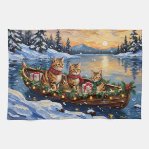 Abyssinian Cat Christmas Boat Holiday Kitchen Towel